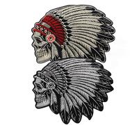 Embroidery Native American Indian Skull Patches for Clothing Iron on Clothes Jeans Motorcycle Biker Punk Appliques Badge Stripe Sticker DIY (2pieces)
