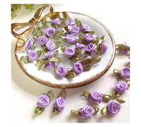 Embroidery Patch 100Pcs Mini Rose Flowers Heads Patch Make Satin Appliques Handmade DIY Sewing Crafts for Wedding Decoration Accessories for Clothes(Purple)