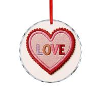 Embroidery Patch Heart with Word LOVE Crystal Glass Hanging Ornaments for Christmas Tree Decor