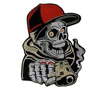 Embroidery Patch Large Back Biker Patches Skull with hat Fabric Sticker Iron on or Sew on for Baseball Clothes DIY Cool Badges