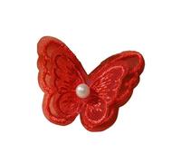 Embroidery Patches 10Pcs 4.5x4cm Double Layer Embroidered Butterfly Cloth Patches Colorful Mesh Appliques for DIY Sewing Craft Headwear Accessories(Red with Bead)