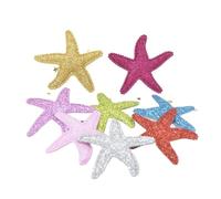 Embroidery Patches 16Pcs 60 * 50mm Shiny Powder Glitter Fabric Padded Starfish Applique Headwear Hair Clips Patches Birthday Crafts Ornament(Silver)