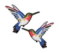 Embroidery Patches 2Pairs Birds Azure Blue Pink Gold Embroidered Appliques Iron-On Patches Pair for DIY(Color-11)