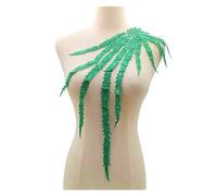 Embroidery Patches Large Embroidered Phoenix Tail Applique Lace Fabric Tassel Flower Patch Collar Wedding Bridal Gown Trimmings Party Dress Decor(Green)