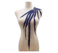 Embroidery Patches Large Embroidered Phoenix Tail Applique Lace Fabric Tassel Flower Patch Collar Wedding Bridal Gown Trimmings Party Dress Decor(Deep Blue)