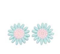 Embroidery patchest 30PCS 3CM Daisy Small Flowers Handmade Crochet Appliques Flower Patches Embroidery Patch Iron On for Clothing(4# Light Green 15 Petal)
