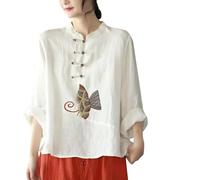 Embroidery Qipao Shirts Womens Traditional Tang Suits Long Sleeve Mandarin Collar Casual Chinese Cheongsam Tops