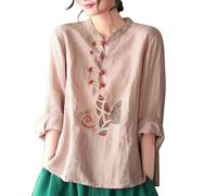 Embroidery Qipao Shirts Womens Traditional Tang Suits Long Sleeve Mandarin Collar Casual Chinese Cheongsam Tops