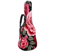 Embroidery Red Roses and Pink Peonies Seamless Pattern Acoustic Guitar Bag Thick Padded, Waterproof Guitar Gig Bag for 40 41 42 Inch Guitars