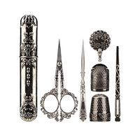 Embroidery Scissors Kit, Stainless Steel European Style Vintage Sewing Scissors Set, Antique Vintage Sewing Kit with Sewing Needle Case & Thimble for Crafting, Sewing, Needlework, Handcraft(Silver)