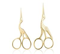 Embroidery Scissors Small Craft Set - 2 Pack Vintage Stork Design Sharp Stainless Steel Fabric Thread Sewing Scissor - Precision Needlework Embroidery Scissors for Cross Stitch DIY (Gold 3.6"&4.5")