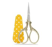 Embroidery Scissors, Small Craft Stainless Steel Scissors for Sewing Threading Needlework Handicraft Trimming 1pcs with Fake Leather Scissors Cover - Gold