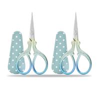 Embroidery Scissors Small Craft Stainless Steel Scissors for Sewing Threading Needlework Handicraft Trimming 2pcs with Fake Leather Scissors Cover - Blue