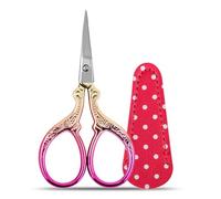 Embroidery Scissors Small, Sewing Scissors Small Craft Scissors Stainless Steel Tailoring Scissors Sharp Needlework Scissor with PU Protective Cover (Rose)