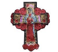 Embroidery Sequin Christening Virgin Mary My Lady of Guadalupe Baptism Embroidered Sequin Sew on Patch Flower Applique (B)