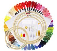 Embroidery Starter Kit - 5 Bamboo Hoops, 50 Colors Threads, 2 Cloths and Cross Stitch Tools for Sewing, DIY, Home Art, Handcraft