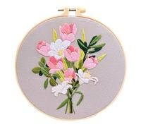 Embroidery Starter Kit, Embroidery Kit for Beginner Adults, Stamped Design Cross Stitch Kit with Flower Pattern, Simple Cross Stitch Handmade Artwork DIY Crafts for Adults and Kids(tulip Pattern)