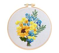 Embroidery Starter Kit, Embroidery Kit for Beginner Adults, Stamped Design Cross Stitch Kit with Flower Pattern, Simple Cross Stitch Handmade Artwork DIY Crafts for Adults and Kid(Sunflower Pattern)