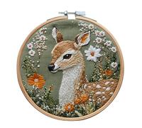 Embroidery Starter Kit for Adult Beginner with Xmas Reindeer Elk Pattern Hand Embroidery Set with 5.91in Embroidery Ring Cloth Hoop Needles Colorful Forest Deer Canvas Art, Style 3