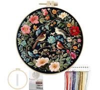 Embroidery Starter Kit for Adults Beginners,Full Range of Cross Stitch Stamped Kits with Flower Hummingbird Pattern, Embroidery Tool with Embroidery Hoop, Needle and Threads, for Beginners and Adults