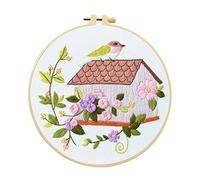 Embroidery startr Kit - Beginner Sewing Embroidery Set, diyy Needlepoint Practice Kit | Simple Embroidery Craft Kit for Beginners, House & Bird Design Canvas, 7.87x7.87 Inch, Thread, PP Material