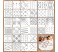 Embroidery Stencils Sashiko Embroidery Pattern Templates 32 Pieces Geometric Embroidery Set with 1 Seam Ripper DIY Sewing Accessories for Hand Embroidery 13 x 13 cm