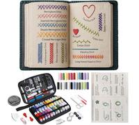 Embroidery Stitch Book & 90PCS Complete Sewing Kit, DIY Embroidery Kit for Beginners with Needles, Threads, Tools, Creative Embroidery Sewing Guide Book, Portable Travel Craft Set for Craft Lovers
