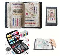 Embroidery Stitch Book Kit, All in One Complete Sewing Toolkit for Beginners with Practice Fabric, Thread, Needles & Video Tutorial (C (Including A&B))