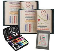 Embroidery Stitch Book Kit with 143 Stitches Complete Toolkit and Instructional Tutorial Portable Embroidery Sampler Book for Beginners and Craft Lovers (2Pcs)