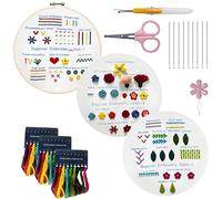 Embroidery Stitch Practice kit for Beginners , 3 Sets Embroidery Kit to Learn 30 Different Stitches for Starter Craft Lover Hand Stitch with Embroidery Fabric Skill ,with Hoops, Threads Needles