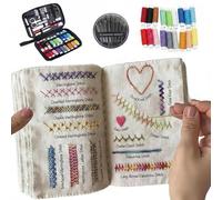 Embroidery Stitches Book & Starter Kit for Beginners Adults, Complete Hand Embroidery Kit with Tools, Thread, Patterns, Portable Travel Craft Set for Needlepoint,Cross Stitch Learning, DIY Sewing Gift