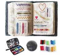 Embroidery Stitches Book & Starter Kit for Beginners Adults, Complete Hand Embroidery Kit with Tools, Thread, Patterns, Portable Travel Craft Set for Needlepoint,Cross Stitch Learning, DIY Sewing Gift
