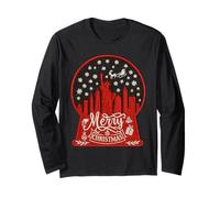 Embroidery Style, Merry christmas new york skyline in globe Long Sleeve T-Shirt