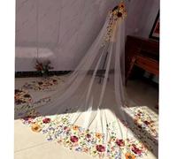 Embroidery three-dimensional flower veil church wedding accessories 3 meters wide wedding bride lawn veil with hair comb-off-white-300cm