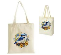 Embroidery Tote Bag Kit for Beginners, DIY Hand-Embroidered Canvas Shopping Bag with Hoop, Floss & Accessories, Reusable Eco-Friendly Gift for Women & Adults (Bird, White)