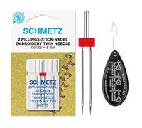 Embroidery Twin Sewing Machine Needle, Size 3.0/75, Includes Large Needle Threader