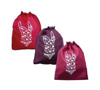 EmbroideryLinen.VN Lingerie Drawstring Bags Set of 3, 15x15 inch, Double-Layered Polyester Pouch for Underwear, Swimwear, Delicates & Travel, Washable Beach Bags for Women (Burgundy-Crimson-Wine)