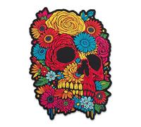 EMBROVERSE Colorful Floral Skull Patch - Sugar Skull Style Embroidered Iron On Back Patch - Vibrant Roses Daisies for Jackets Vests Day of the Dead - Size: 5.8 x 7.9 inches