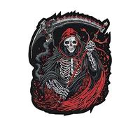 EMBROVERSE Crimson Grim Reaper Biker Back Patch - Large Embroidered Death Symbol for Jackets, Soul Skull-Themed Iron-On Accessory - Size: 10 x 12.7 Inches