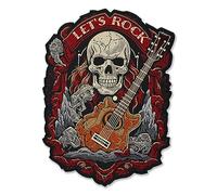 EMBROVERSE Let's Rock Guitar Skull Large Back Patch - Embroidered Iron-On with Guitarist Skeleton Theme, Perfect for Biker Jackets, Premium Quality, 10.4 x 14 inches