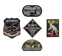 EMBROVERSE Paranormal Cryptozoologist 5-Piece Patches Set - Embroidered Cryptid Tracking Designs, Featuring Mothman, Wendigo, Loch Ness, Goblins, Travel Iron-On Patches for Jackets & Bags