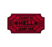 EMBROVERSE Ticket to Hell Patch - Admit One Embroidered Demon Funny Quote - Iron On Patches - Size: 3.1 x 1.7 inches