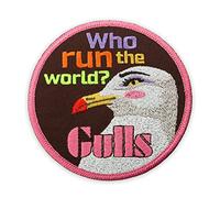 EMBROVERSE Who Run The World Gulls Patch - Funny Feminist Slogan, Pretty Girl Power Quotes - Embroidered Iron On - Size: 4 x 3.9 inches