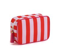 EMBRUNIOICE Stripe Makeup Bag Travel Cosmetic Bag Organizer Tassel Toiletry Bag Large Canvas Zipper Pouch and Accessories Storage Bag for Women, Red& Pink
