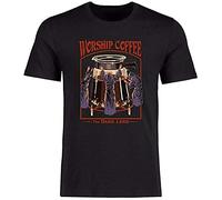 Embry OKY ABH Men's Funny T-Shirt's Worship Coffee Graphic Tee Shirt Cotton Short Sleeve top Black XL
