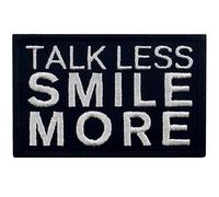 EmbTao Talk Less Smile More Patch Embroidered Tactical Badge Applique Fastener Hook and Loop Emblem, White & Black
