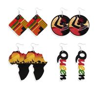 Embtrem 4 Pairs African Earrings for Black Women Black History Earrings for Women Africa Map Dangle Earrings African Jewelry Accessories for Black History Month(B)