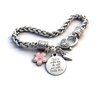 Embtrem Bible Verse Bracelets God is within Her She will Not Fall Religious Faith Bracelets Chunky Silver Chain Flower Heart Charm Jewelry Gifts for Women, L, no gemstone