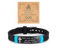 Embtrem Christian Bible Verse Bracelet for Men Women With God All Things Are Possible Matthew 19:26 Engraved Bracelet Adjustable Religious Faith Bracelets Spiritual Gift for Believers, L, Stainless