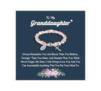 Embtrem Granddaughter Gifts from Grandma Christian Bracelets for Women Silver Virgin Mary Cross Charm Bracelet Pink Crystal Beaded Bracelets Birthday First Communion Jewelry Gifts for Granddaughter, L